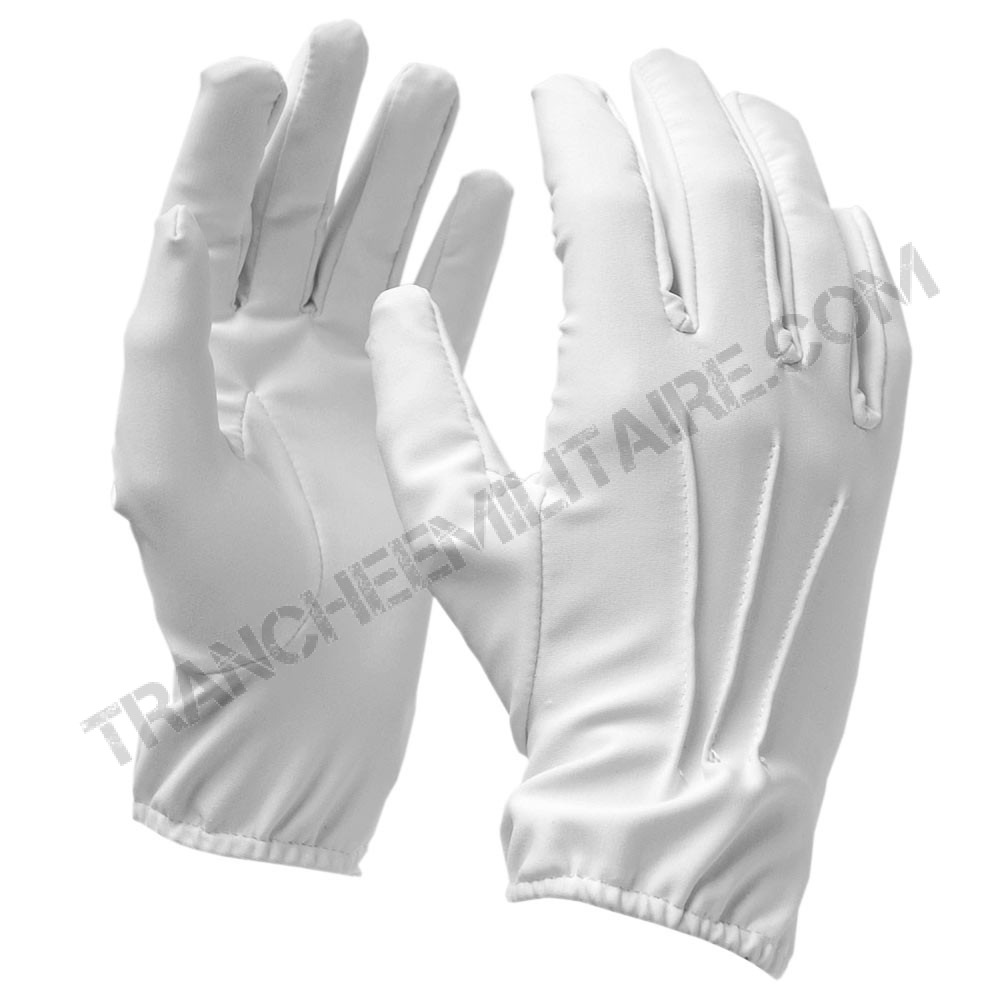 Gants blancs de parade ou de cérémonie en polyamide texturé, lourd